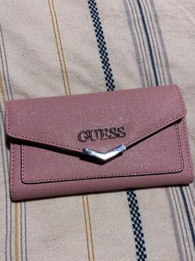 GUESS Pink Envelope-Style Wallet with Silver Accent